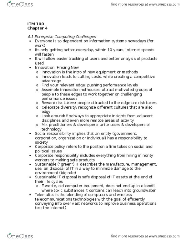 ITM 100 Lecture Notes - Lecture 4: Radio-Frequency Identification, Enterprise Resource Planning, Electronic Tagging thumbnail