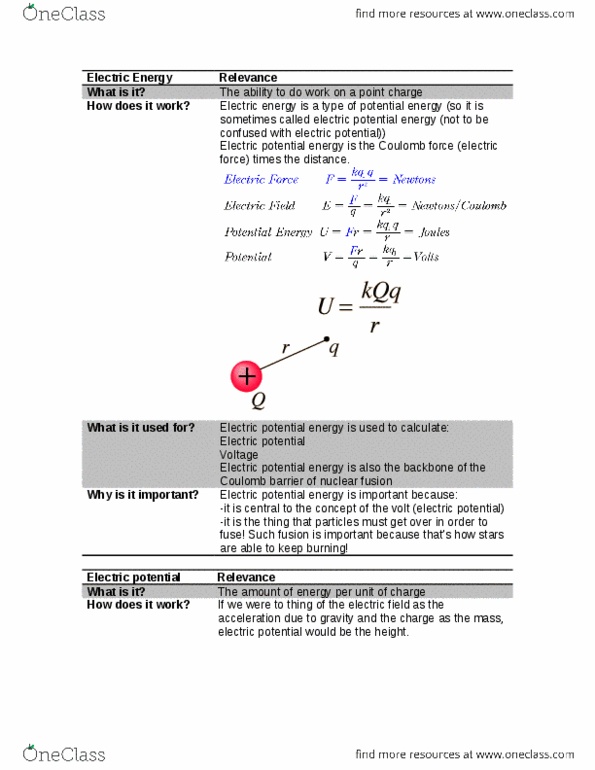 PHY137H5 Lecture Notes - Lecture 4: Electric Potential Energy, Coulomb Barrier, Electrical Energy thumbnail