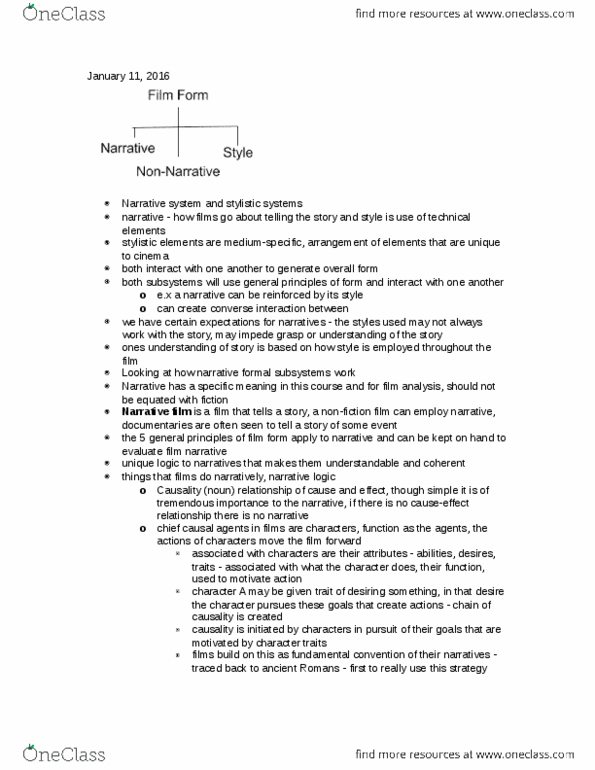 ARTHIST 2FA3 Lecture Notes - Lecture 2: Fictional Film, Diegesis, Citizen Kane thumbnail