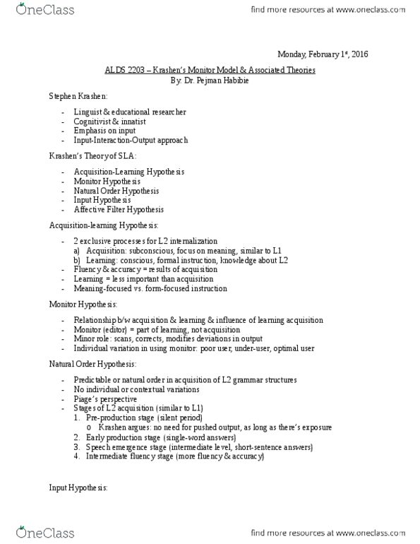 ALDS 2203 Lecture Notes - Lecture 8: Input Hypothesis thumbnail