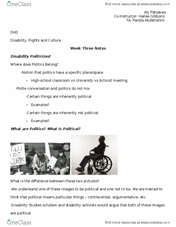 DHD 201 Lecture Notes - Lecture 3: Bree Walker, Disability Rights Movement, Non-Uniform Rational B-Spline thumbnail