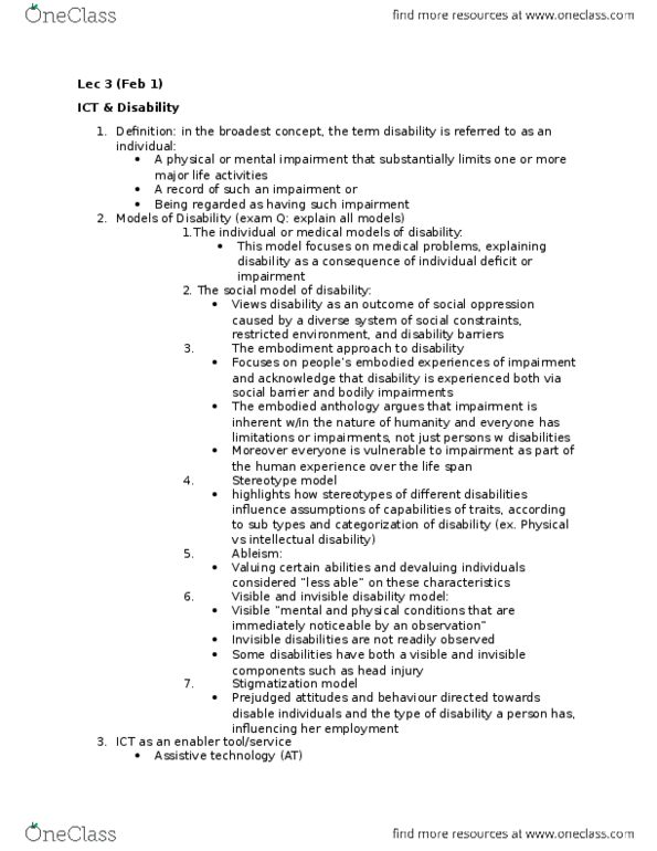 ITM 703 Lecture Notes - Lecture 3: Invisible Disability, Intellectual Disability, Assistive Technology thumbnail