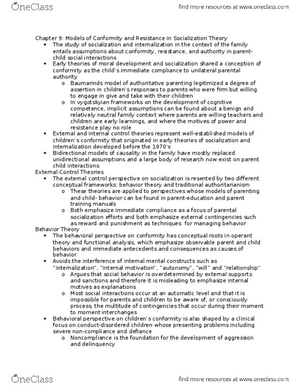 FRHD 3040 Chapter Notes - Chapter 9: Internal Control, Authoritarianism, Behavior Management thumbnail