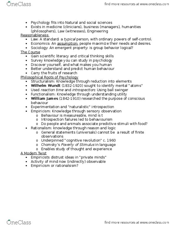 PSYC 100 Lecture Notes - Lecture 1: Wilhelm Wundt, Scientific Literacy, Emergence thumbnail