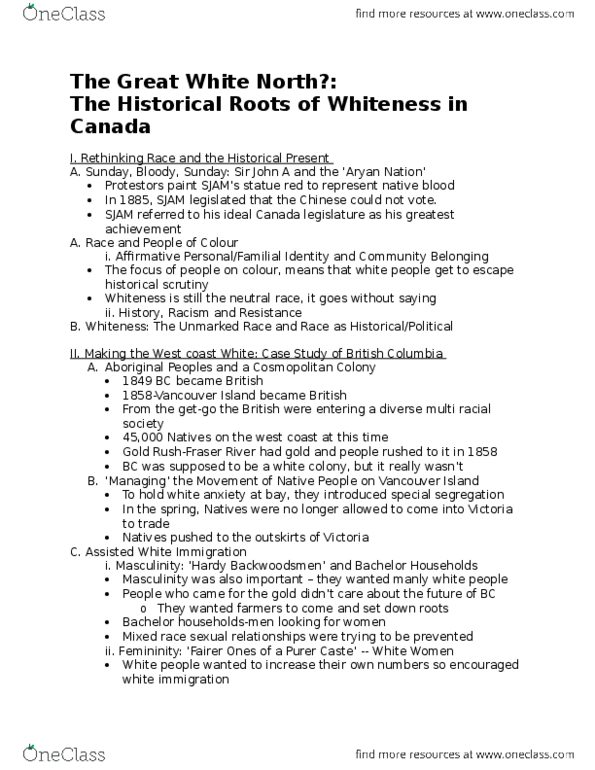 HIST 124 Lecture Notes - Lecture 2: Kamaruzaman Sjam, Dominion, Multiracial thumbnail