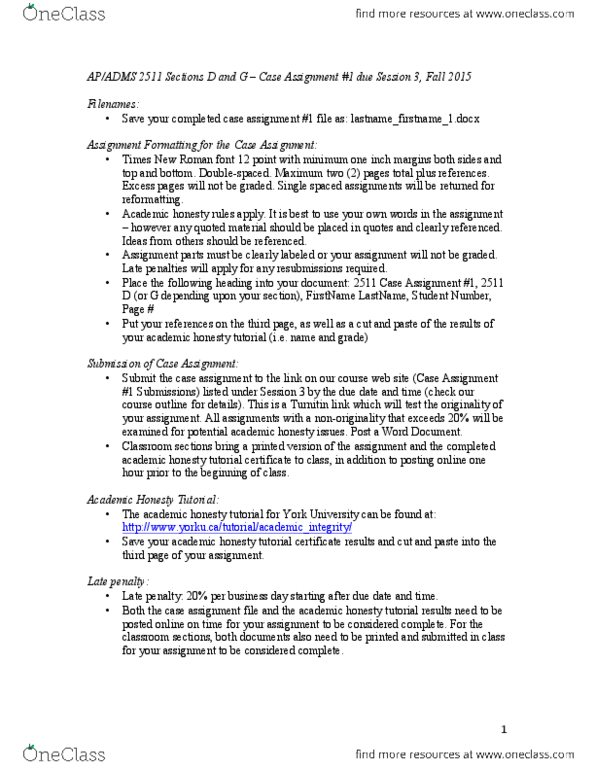 ADMS 2500 Lecture Notes - Lecture 3: Academic Dishonesty, Times New Roman, Turnitin thumbnail