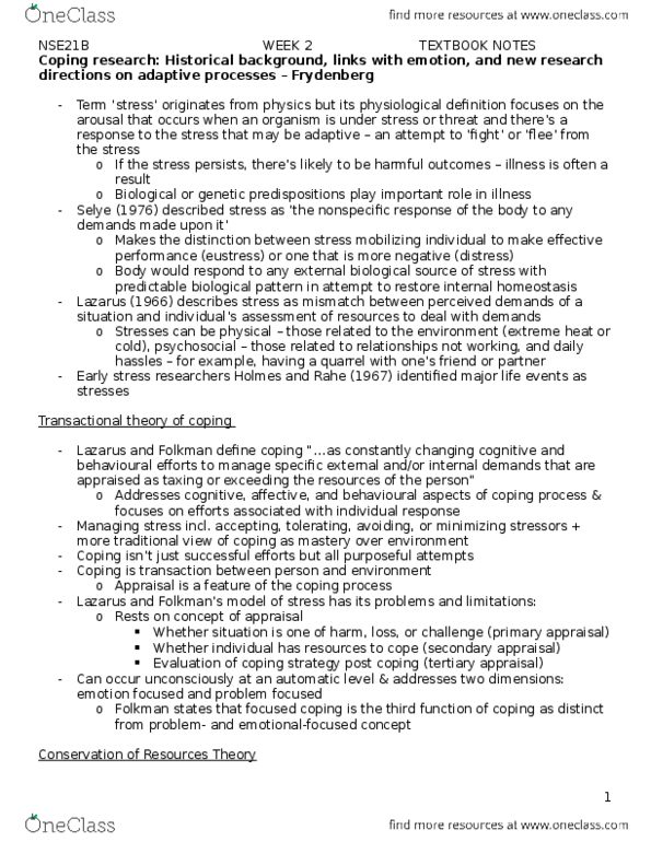 NSE 21A/B Chapter Notes - Chapter 2: Eustress, Hans Selye, Homeostasis thumbnail