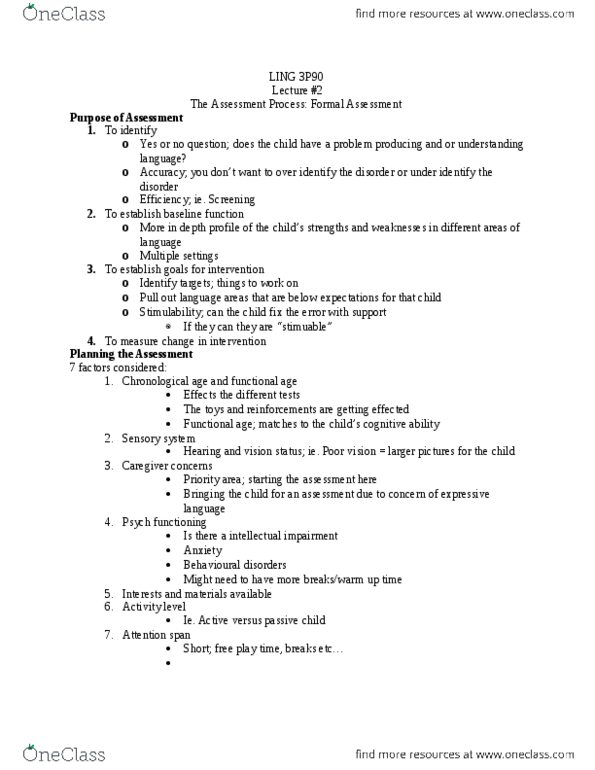 LING 3P90 Lecture Notes - Lecture 2: Language Disorder, Otitis, Intellectual Disability thumbnail