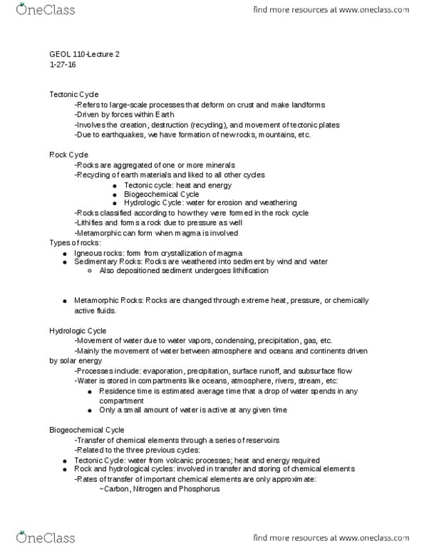 GEOL 110 Lecture Notes - Lecture 2: Surface Runoff, Lithification, Uniformitarianism thumbnail