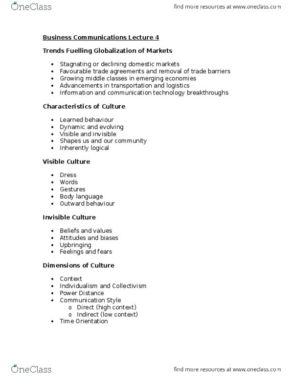 MGMT 1000 Lecture Notes - Lecture 4: Body Language, Collectivism, Individualism thumbnail