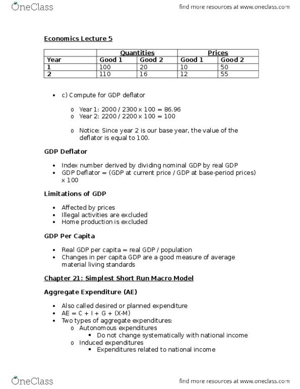 ECON 1110 Lecture Notes - Lecture 5: Gdp Deflator, Disposable And Discretionary Income, Autonomous Consumption thumbnail