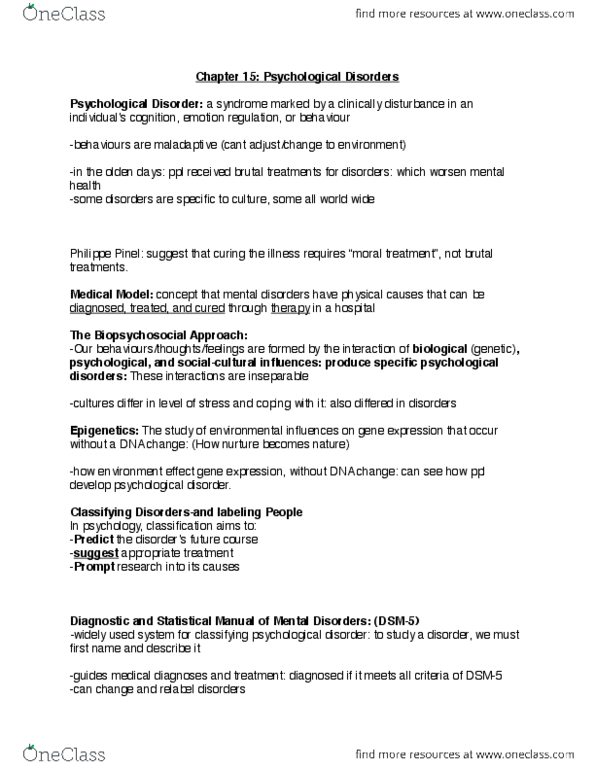 PSYC 102 Chapter Notes - Chapter 15: Major Depressive Disorder, Generalized Anxiety Disorder, Social Anxiety Disorder thumbnail