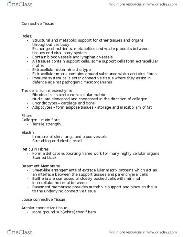 BIOL302 Lecture Notes - Lecture 4: Extracellular Matrix, Basement Membrane, Ultimate Tensile Strength thumbnail