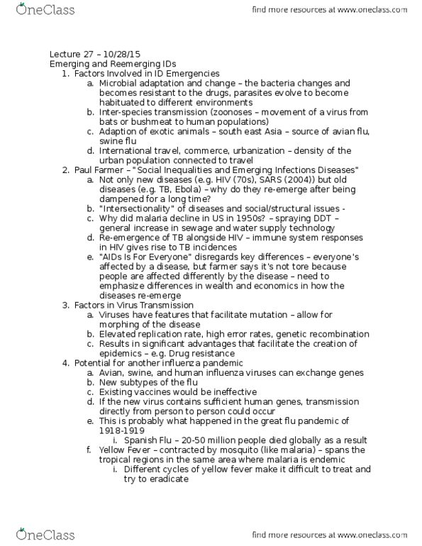 L48 Anthro 3283 Lecture Notes - Lecture 27: Bushmeat, Zoonosis, Genetic Recombination thumbnail