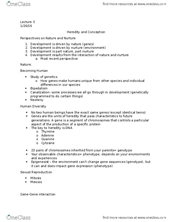 PSY 223 Lecture Notes - Lecture 3: Neoteny, Becoming Human, Twin Study thumbnail