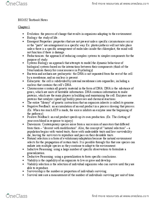 BIO152H5 Chapter Notes - Chapter 1, 2, 4, 5: Glycosidic Bond, Dehydration Reaction, Phosphate thumbnail