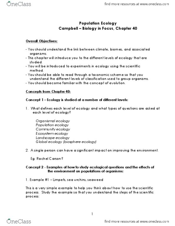 BIO 100 Lecture Notes - Lecture 3: Rachel Carson, Ecosystem Ecology, Landscape Ecology thumbnail