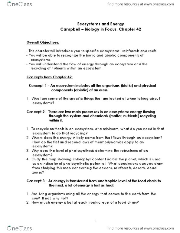 BIO 100 Lecture Notes - Lecture 5: Chlorophyll, Carbon Cycle, Phosphorus Cycle thumbnail