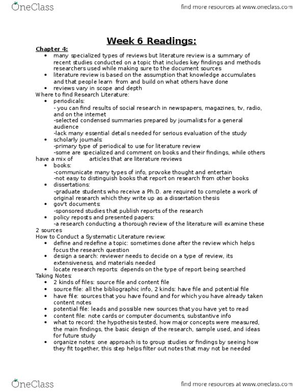 SOAN 2120 Chapter Notes - Chapter 6: Literature Review, Dependent And Independent Variables thumbnail