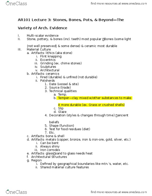 CAS AR 101 Lecture Notes - Lecture 3: Knapping, Sherd thumbnail