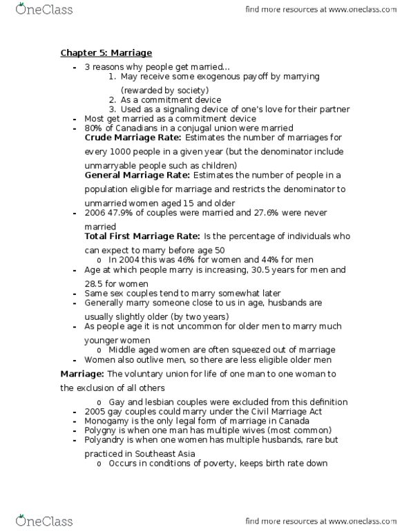 FRHD 1020 Chapter Notes - Chapter 5: Civil Marriage Act, Sexual Script Theory thumbnail