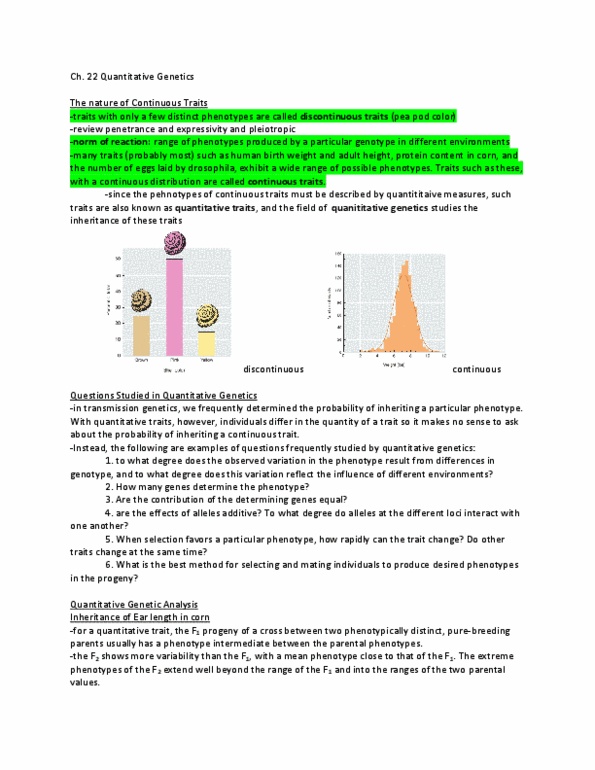BIO207H5 Chapter Notes -Genetic Correlation, Genetic Linkage, Covariance thumbnail