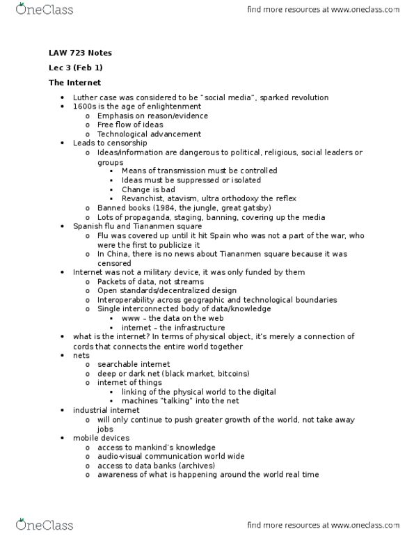 LAW 723 Lecture Notes - Lecture 3: 1918 Flu Pandemic, List Of Books Banned By Governments, Atavism thumbnail