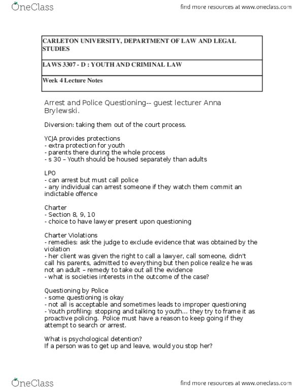 LAWS 3307 Lecture Notes - Lecture 4: Indictable Offence thumbnail