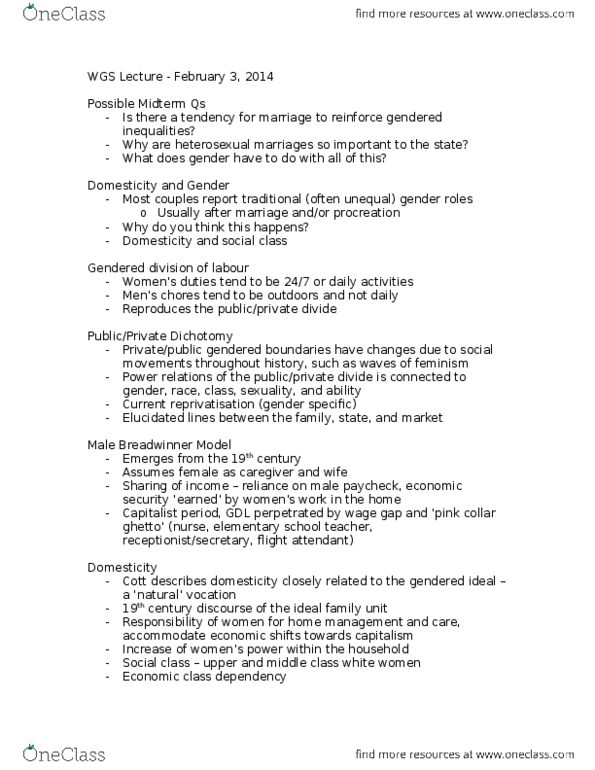 WGS250H5 Lecture Notes - Lecture 5: Pink-Collar Worker, Flight Attendant, Social Class thumbnail