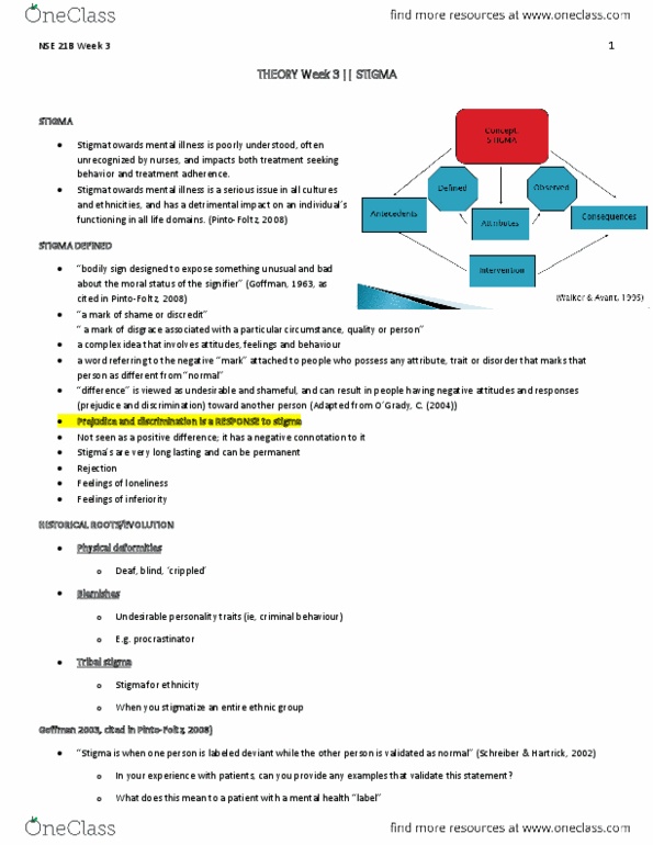 NSE 21A/B Lecture Notes - Lecture 3: Mental Health Nurse, Devaluation, Erving Goffman thumbnail