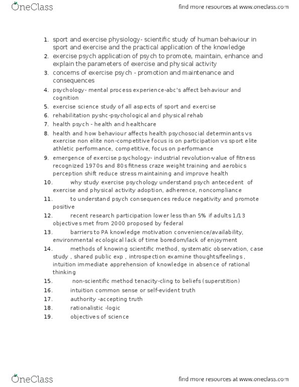 KINE 3000 Lecture Notes - Lecture 2: Exercise Physiology, Scientific Method thumbnail