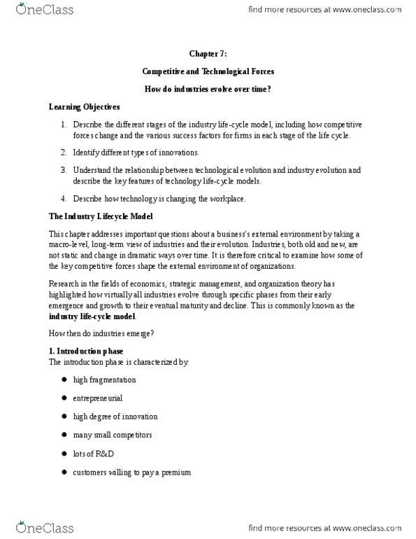 ADMS 1000 Chapter Notes - Chapter 7: Technology Life Cycle, Dominant Design, Strategic Management thumbnail