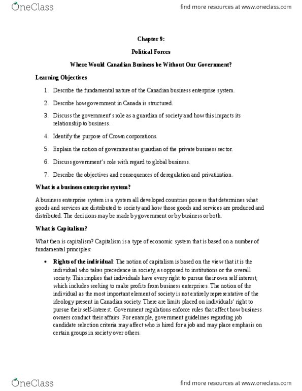 ADMS 1000 Chapter Notes - Chapter 9: Tax Collector, Capitalism, Canadian Business thumbnail