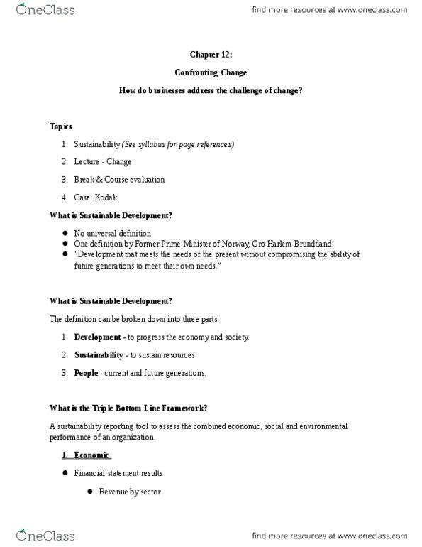 ADMS 1000 Chapter Notes - Chapter 11-12: Gro Harlem Brundtland, Triple Bottom Line, Course Evaluation thumbnail
