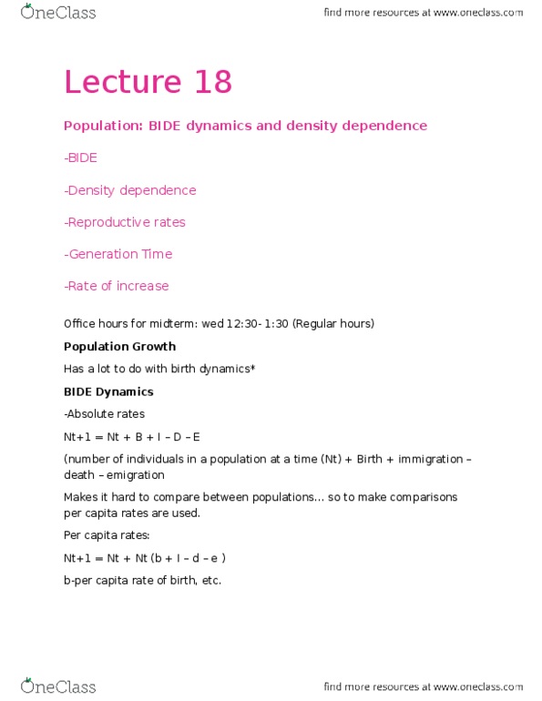 ENGL121 Lecture Notes - Lecture 18: Density Dependence, Directional Selection, Generation Time thumbnail