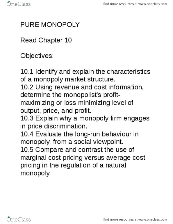 ECON101 Lecture Notes - Lecture 10: Marginal Cost, Marginal Revenue, Natural Monopoly thumbnail