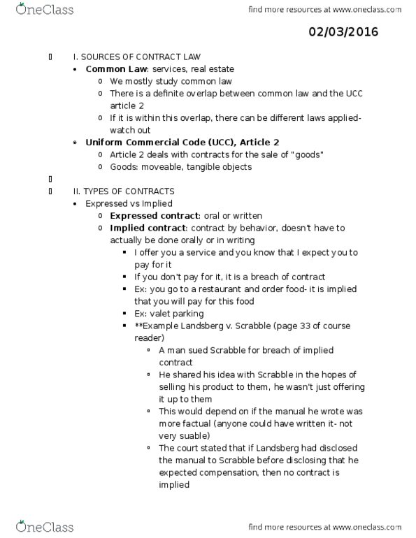 MGMT 108 Lecture Notes - Lecture 3: Contract, Quasi-Contract, Estoppel thumbnail