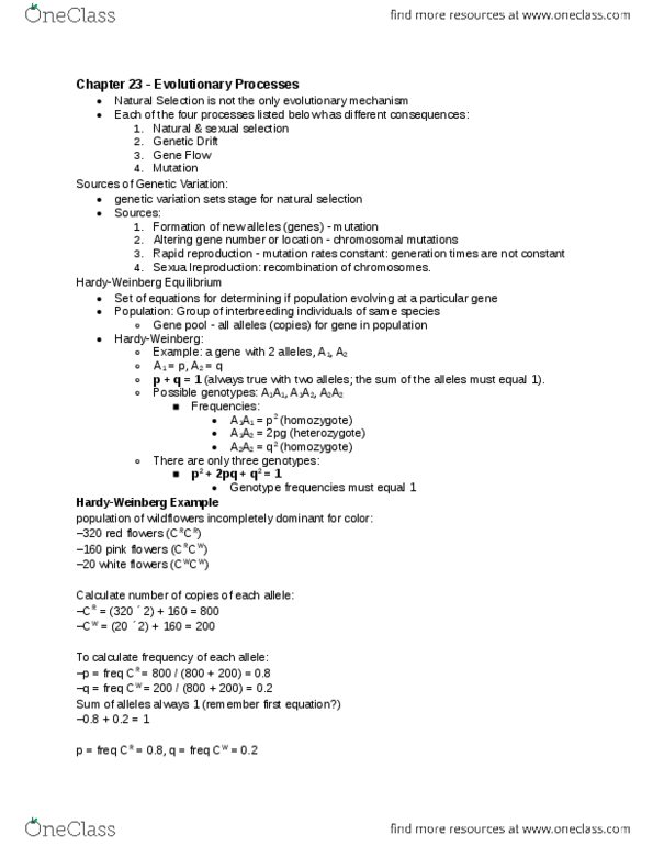 BIOL 1111 Lecture Notes - Lecture 1: Allele Frequency, Genotype Frequency, Genetic Drift thumbnail