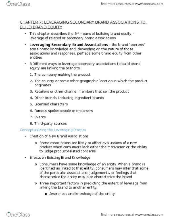 MKT 510 Chapter Notes - Chapter 7: Samsung Galaxy S6, Brand Equity, Stock Dilution thumbnail