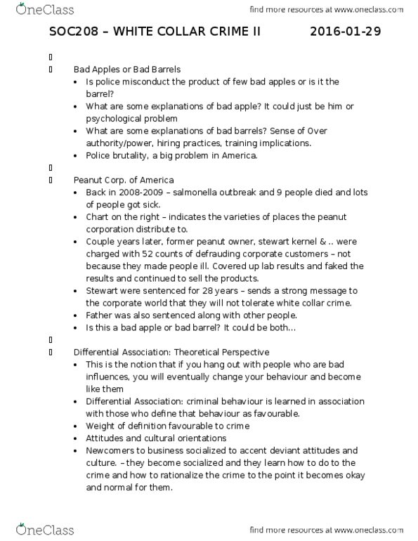 SOC208H5 Lecture Notes - Lecture 4: White-Collar Crime, Police Misconduct, Police Brutality thumbnail