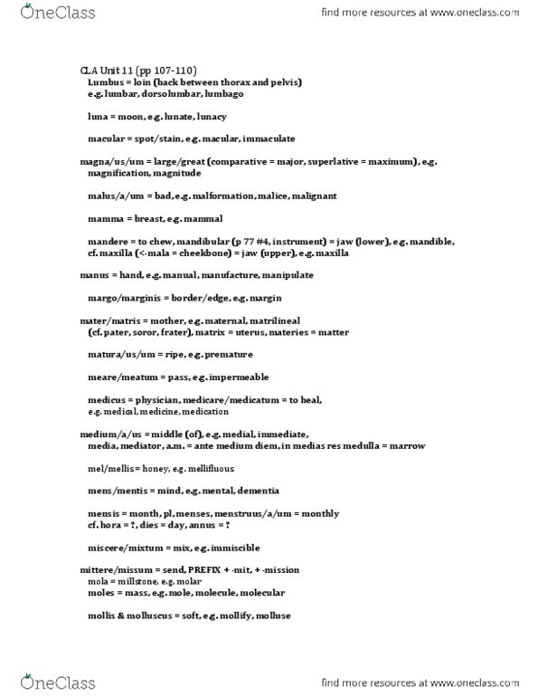 CLA201H1 Lecture Notes - Lecture 11: Low Back Pain, Dementia, Miscibility thumbnail