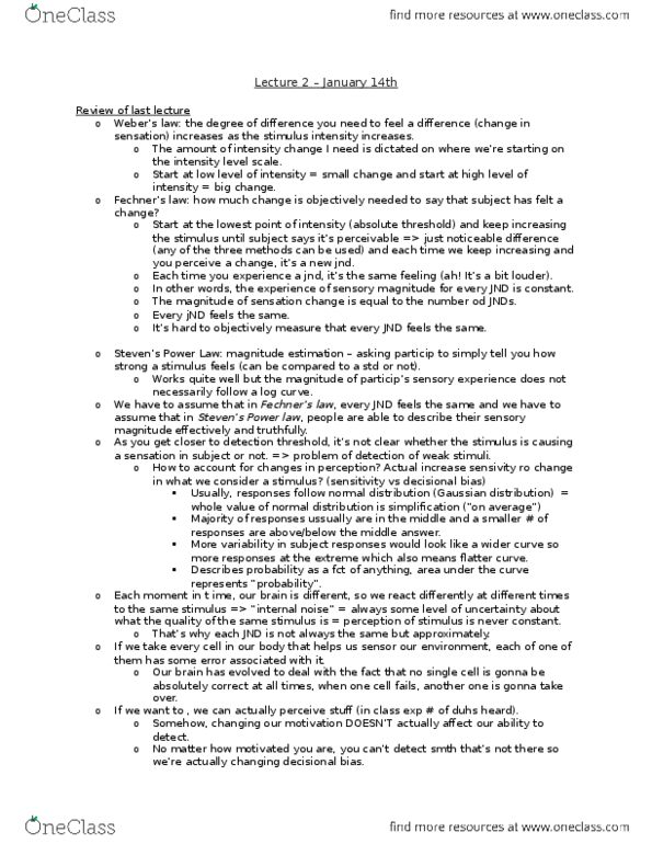 PSYC 212 Lecture Notes - Lecture 2: Normal Distribution, Absolute Threshold, Power Law thumbnail