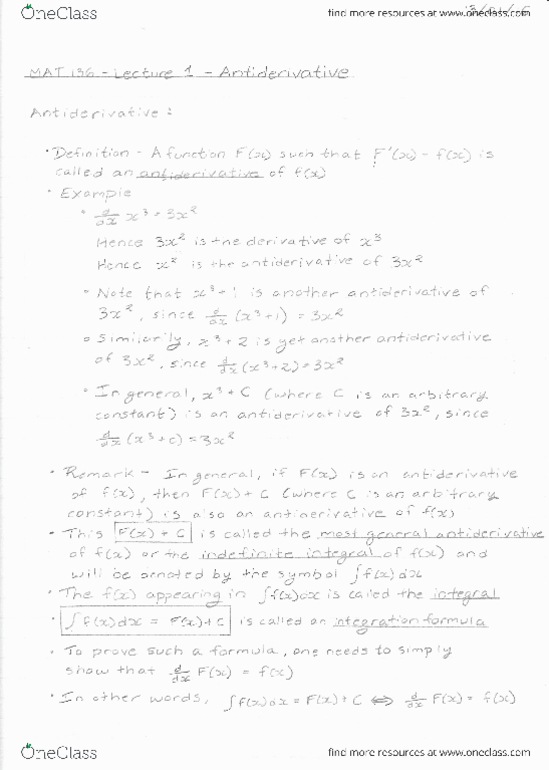 MAT136H1 Lecture Notes - Lecture 1: Antiderivative, File Exchange Protocol, Inverse Trigonometric Functions thumbnail