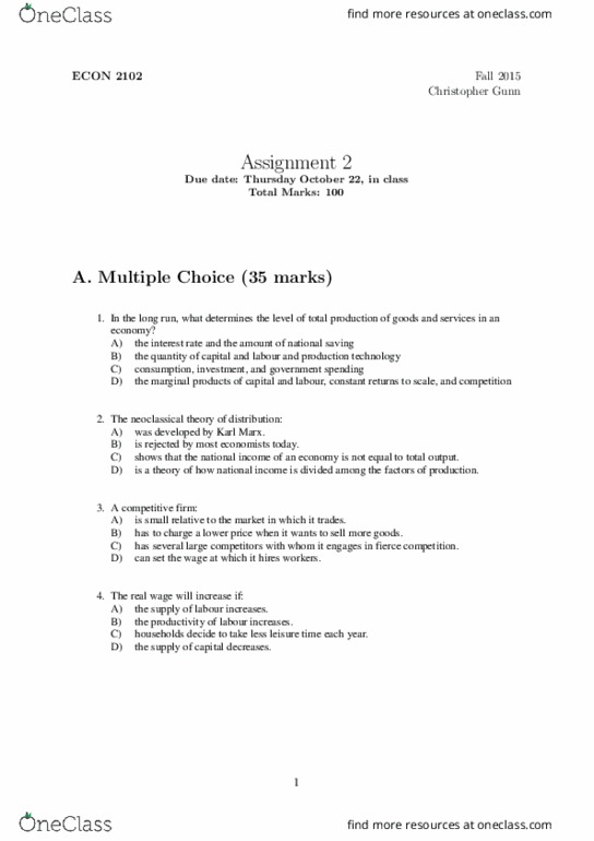 ECON 2202 Lecture Notes - Lecture 11: Real Interest Rate, Real Wages, Barter thumbnail