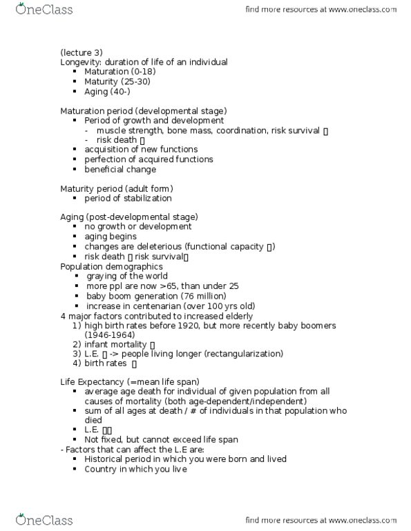 BIOL355 Lecture Notes - Lecture 3: Infant Mortality, Centenarian, Senescence thumbnail