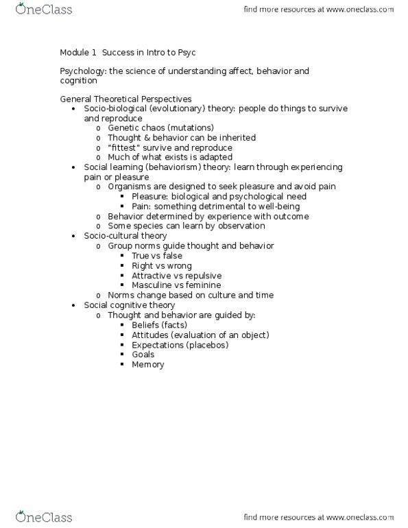 PSYC 100 Lecture Notes - Lecture 1: Behaviorism, Cultural-Historical Psychology thumbnail