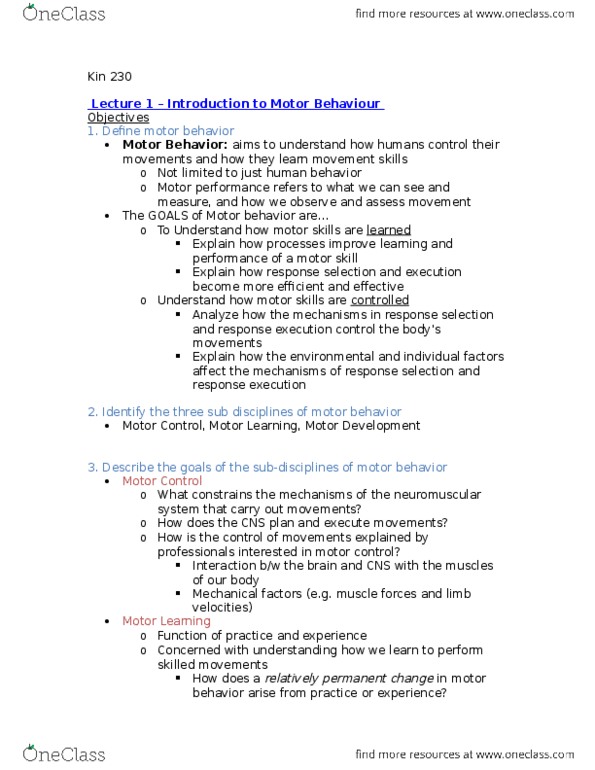 KIN 230 Lecture 1: Kin 230 Learning Objectives thumbnail