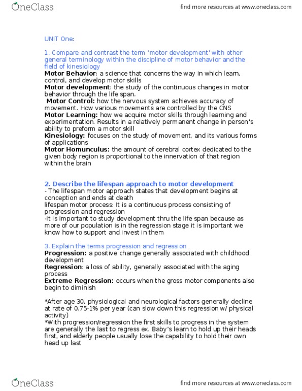 KIN 284 Lecture Notes - Lecture 1: Low Birth Weight, Motor Skill, Headache thumbnail