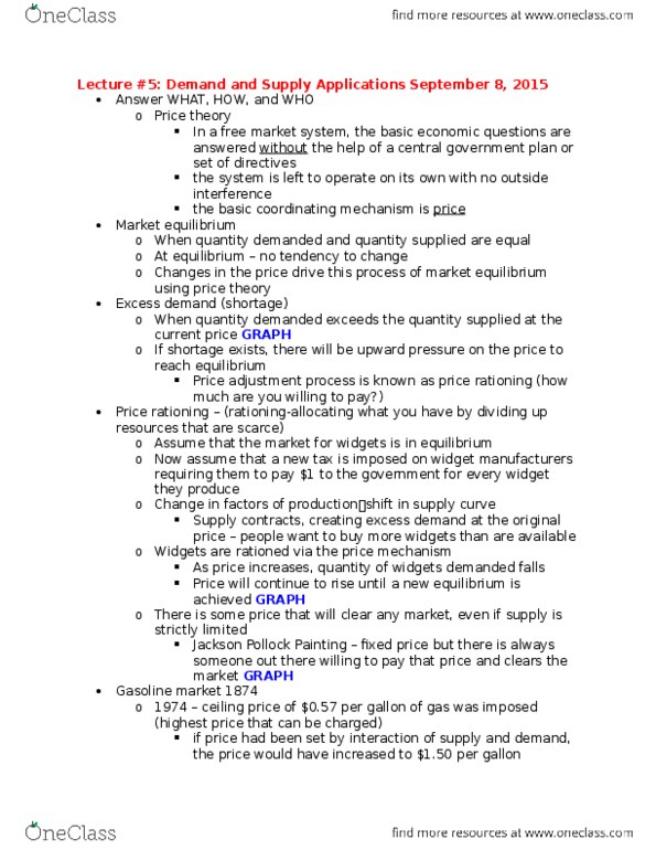 ECON 1110 Lecture Notes - Lecture 5: Jackson Pollock, Economic Equilibrium, Microeconomics thumbnail