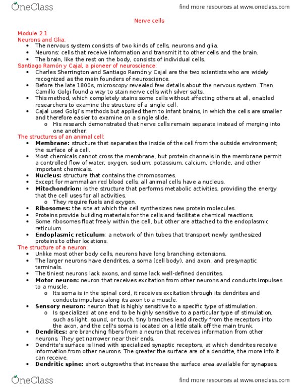 PSYCH261 Chapter Notes - Chapter 1: Neuroglia, Saltatory Conduction, Sensory Neuron thumbnail